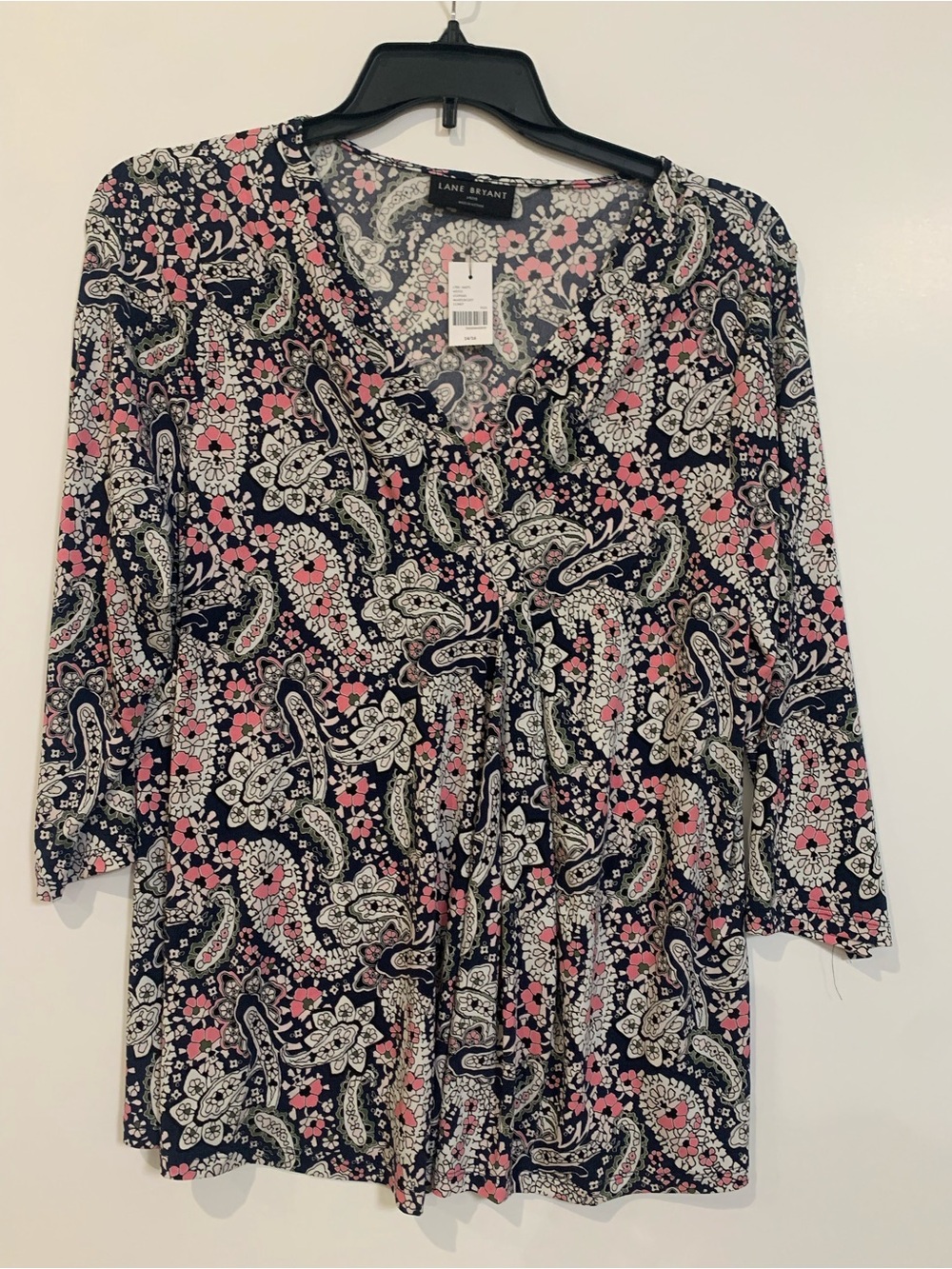 Plus Size V-Neck Paisley Print Top in Blue and Pink size 14/16